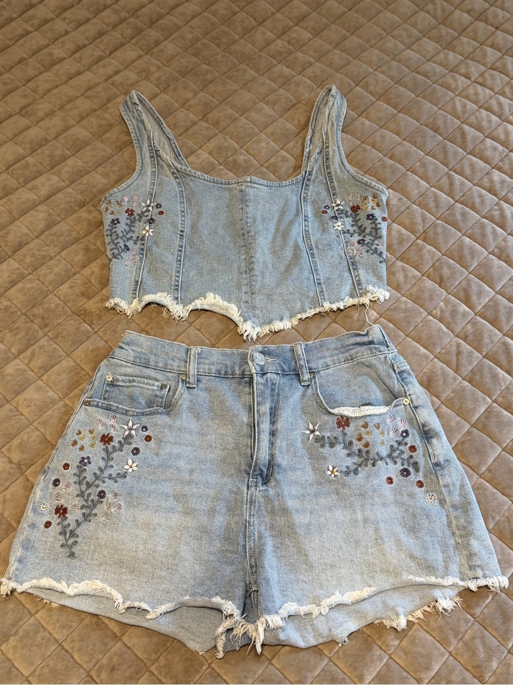 Indigo Rein Floral Embroidered Denim 2-Piece Set